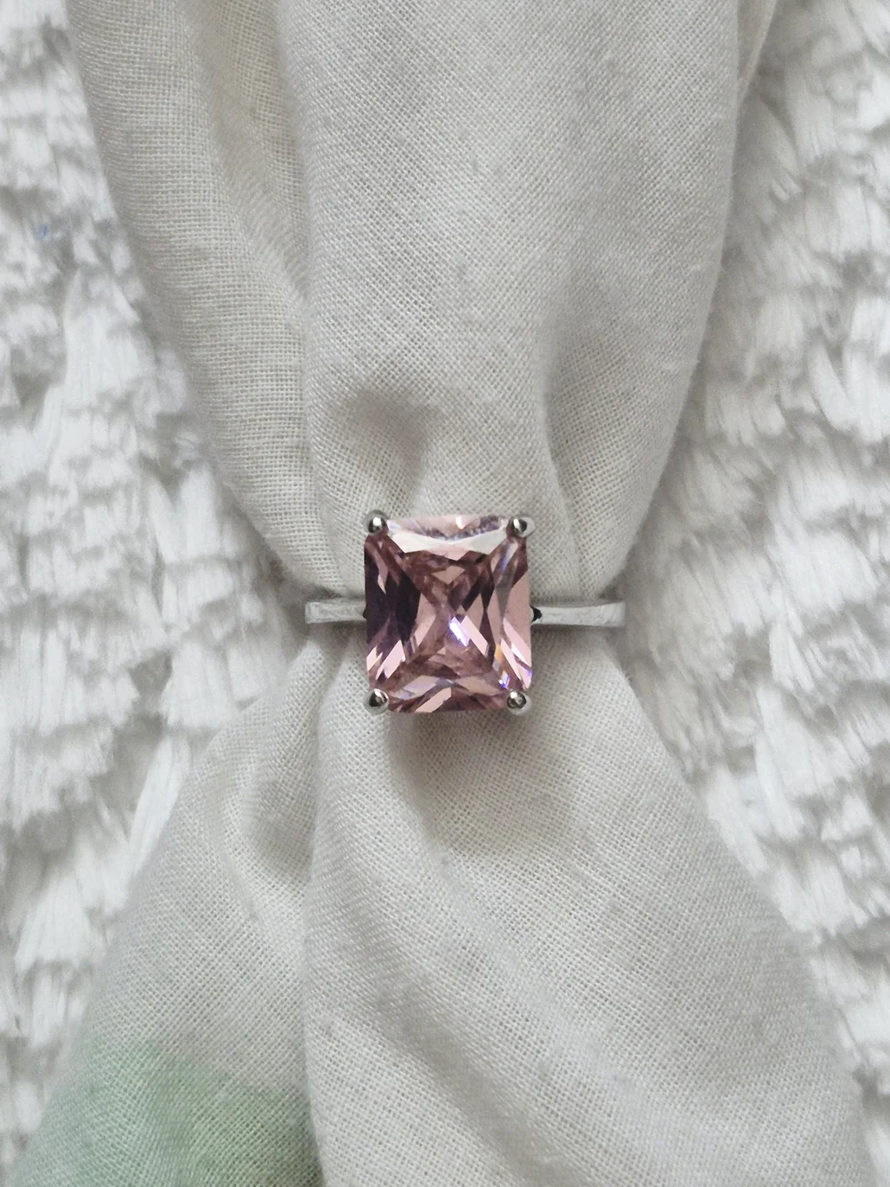 Vintage Silver Plated Princess Cut Pink Gemstone Ring